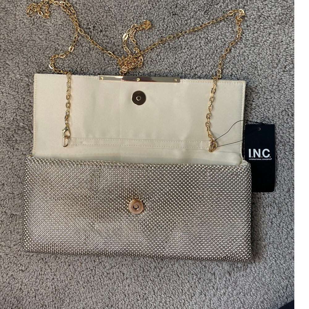 New INC Gold Beaded Evening Clutch Purse with Chain Strap One Size - Picture 3 of 4